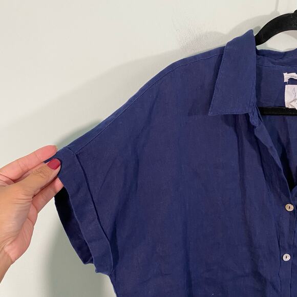 Joie Women Navy 100% Linen  Short Sleeve Button Up Shirt Size XL - Picture 6 of 7